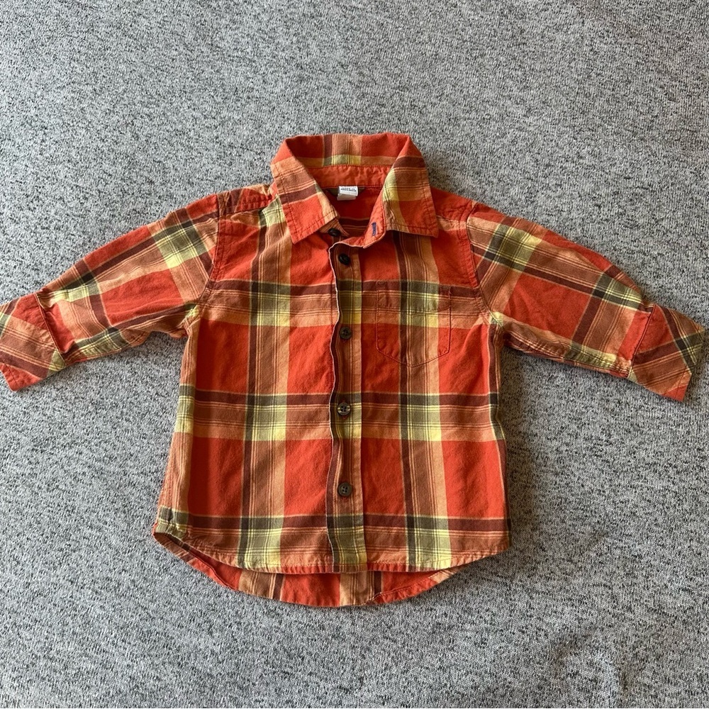 🌟3/$20🌟 Baby Gap orange plaid button down boys 18m